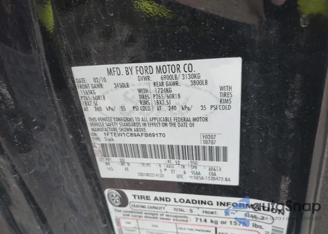 2010 Ford F-150 Xlt из США, поврежденный, VIN 1FTEW1C89AFB69170